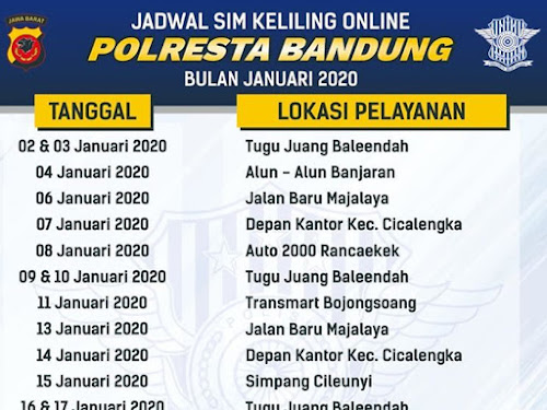Jadwal SIM Keliling Polres Bandung Bulan Januari 2020