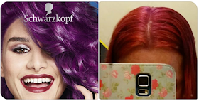 A purple dye which I was aiming for and what my hair ended up like. Pink and purple patches. 