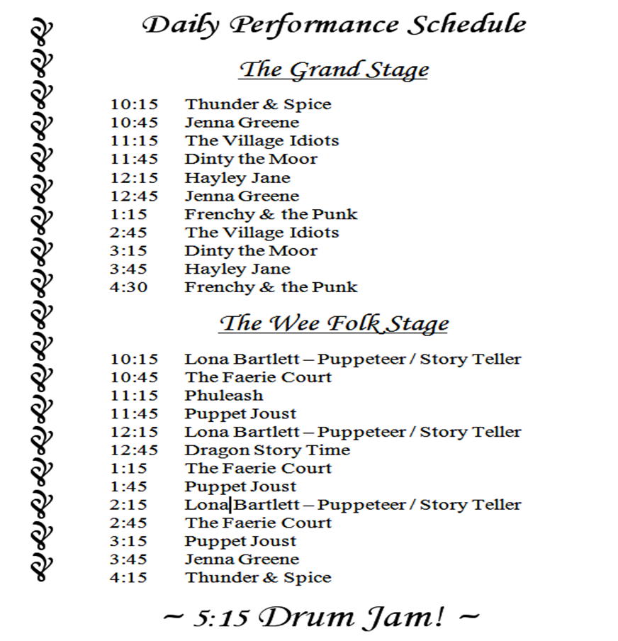 The Festival of Legends Schedule