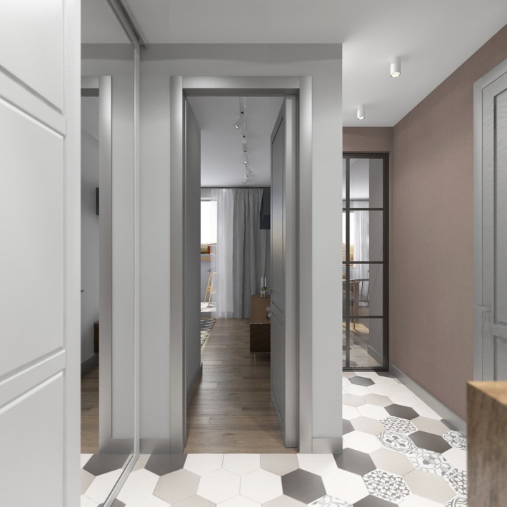 Proyecto 3d para un mini apartamento con dormitorio independiente