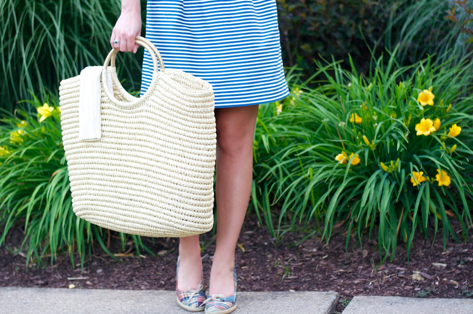 Summer Wind: Striped Summer Dress + Straw tote