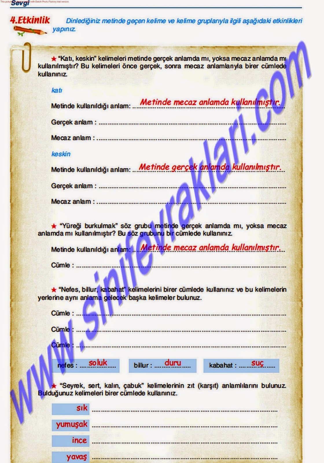 6. Sinif Türkçe Gizem Yayincilik Çalişma Kitabi Cevaplari Sayfa 34