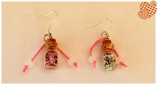 EAR.046 Σκουλαρίκια με μαγικό μπουκαλάκι Καλής τύχης σε Ροζ και Ασημί χρώμα