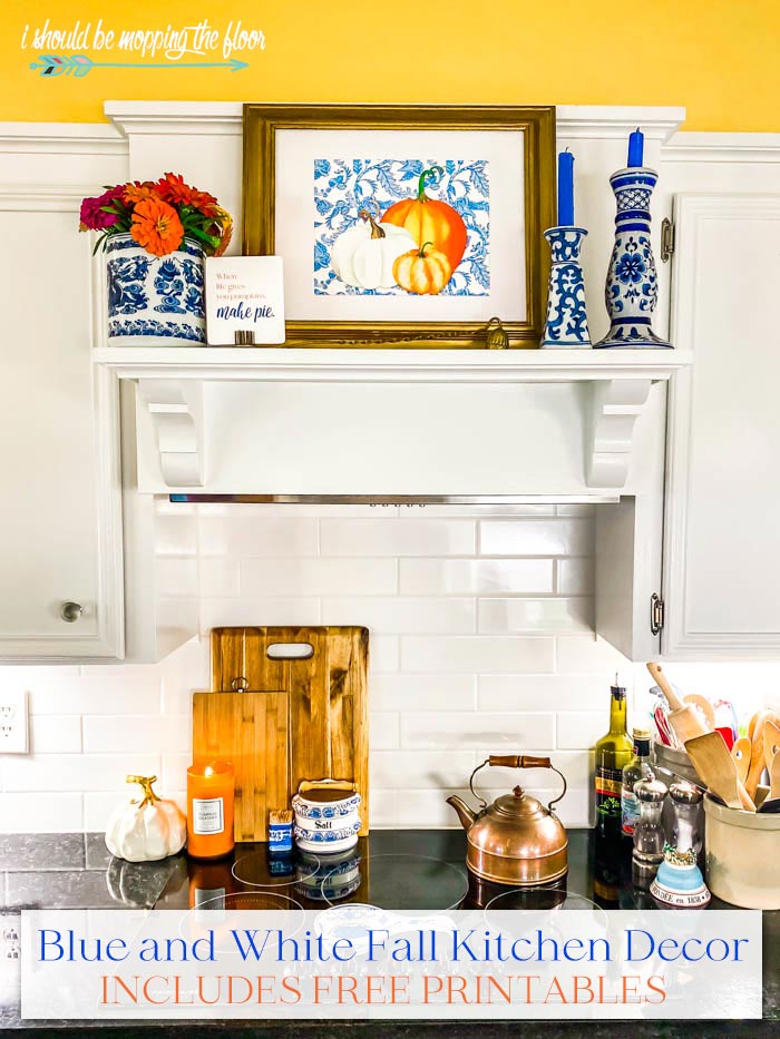 White and Blue Fall Decor in the Kitchen