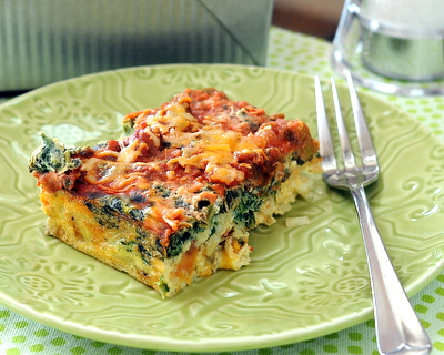 Easy Make-Ahead Breakfast Casserole, a master recipe ♥ KitchenParade.com. Start with eggs, frozen hash browns, salsa and cheese, then adapt as you like, incl on-the-go muffins and individual ramekins.