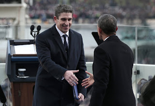 Richard Blanco shakes hands with President Obama at the 2013 inauguration