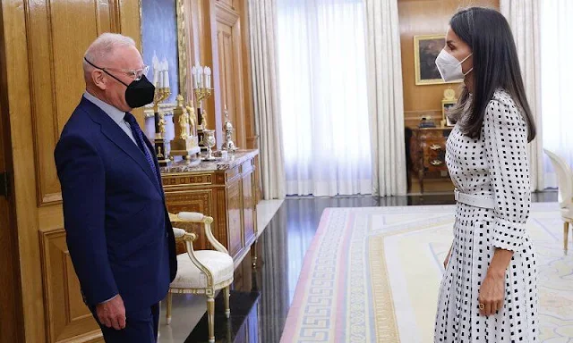 Queen Letizia wore a polka dot print midi dress from Massimo Dutti