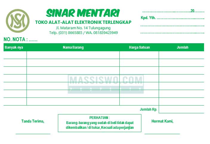 Format Nota Excel Yang Bisa Diedit