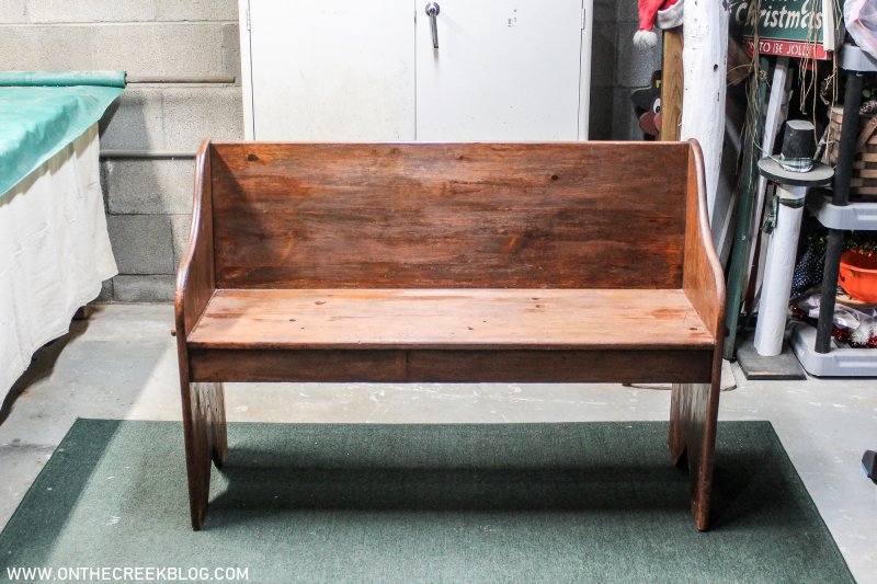 A church pew gets a dark & chippy makeover | On The Creek Blog