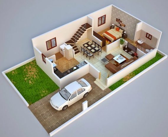 Modern Three Bedroom Floor Plans With 3d Dimensions Face