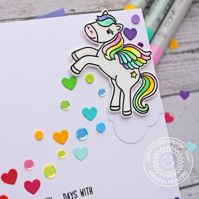 Sunny Studio Stamps: Heartstring Border Dies Prancing Pegasus Everyday Card by Vanessa Menhorn