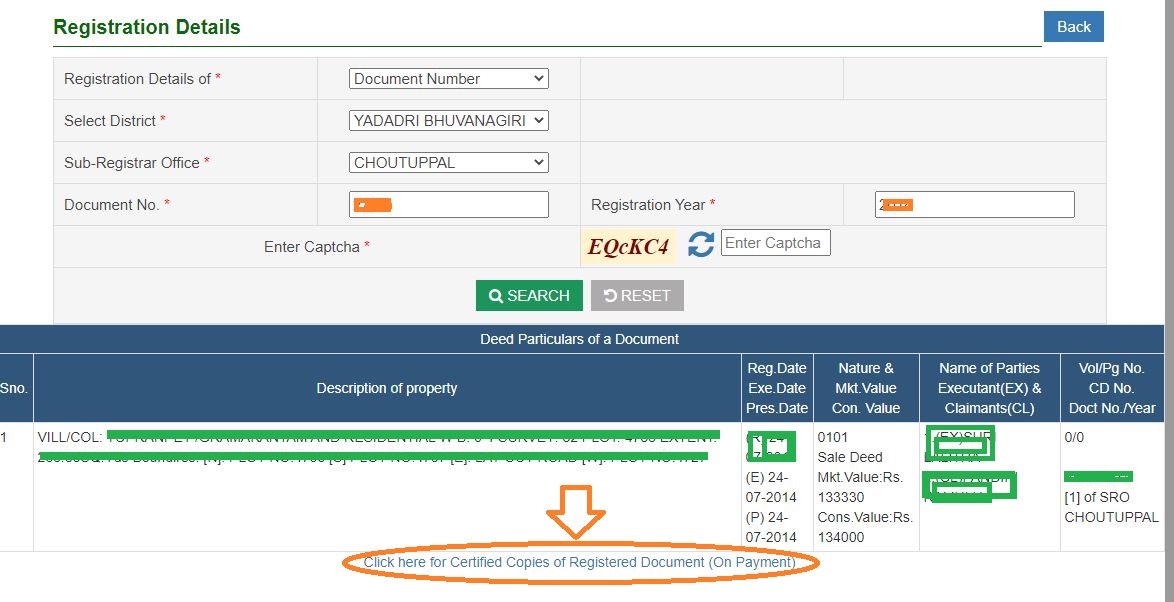 Download Certified Copy of Registration Document Online Telangana
