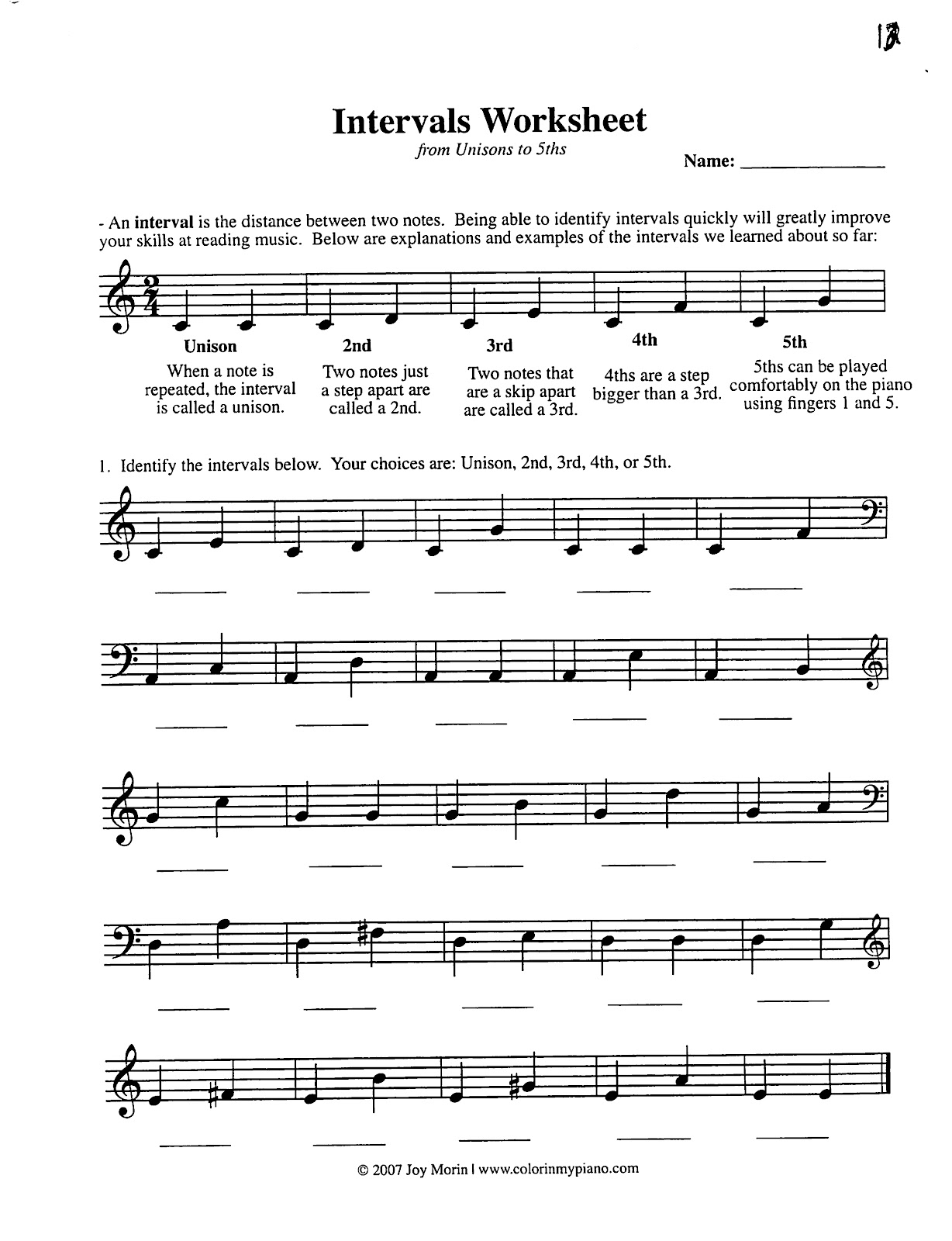 music theory worksheets intervals