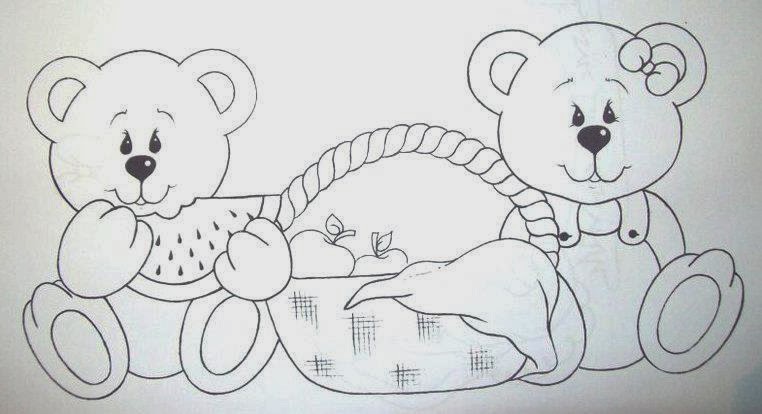 desenhos de casal de ursinhos com cesta de piquinique