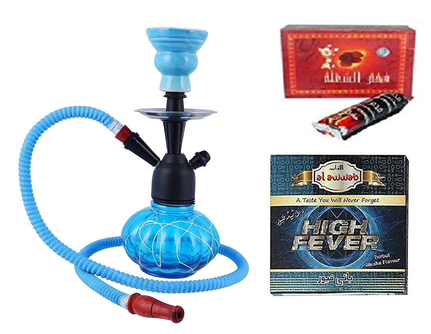 JaipurCrafts Glass Hookah Set, Hookah Flavor and Charcoal Disk (Blue_12