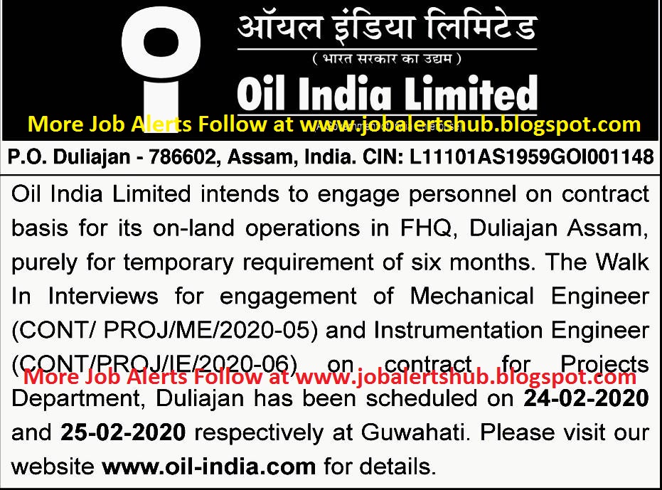 Oil India Limited WalkIn Interview for Mechanical & Instrumentation