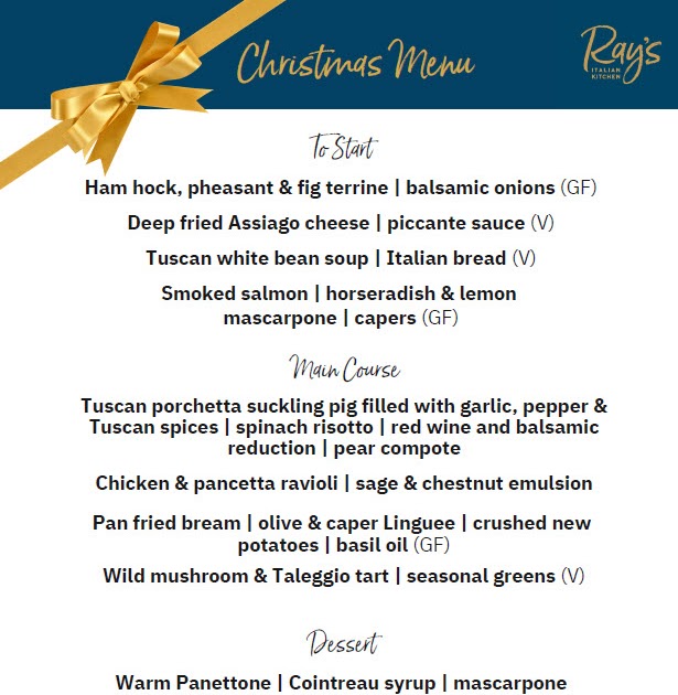 Enjoy Milford on Sea Christmas Menu & Hampers at Ray's Italian Kitchen