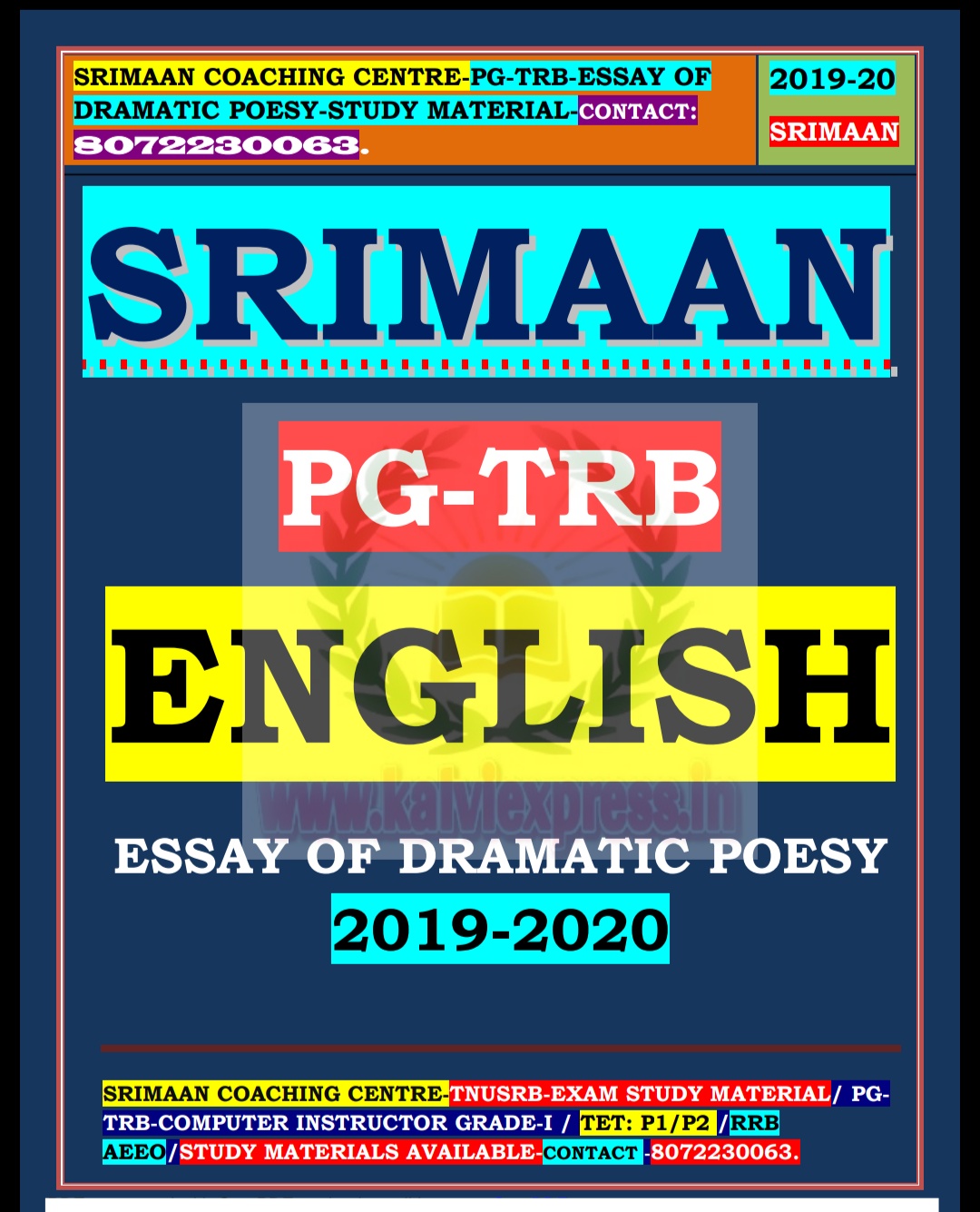 PGTRBENGLISH UNITXSTUDY MATERIAL SRIMAAN COACHING CENTRE