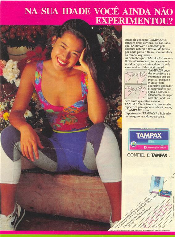Anúncio antigo do absorvente interno Tampax veiculado em 1994