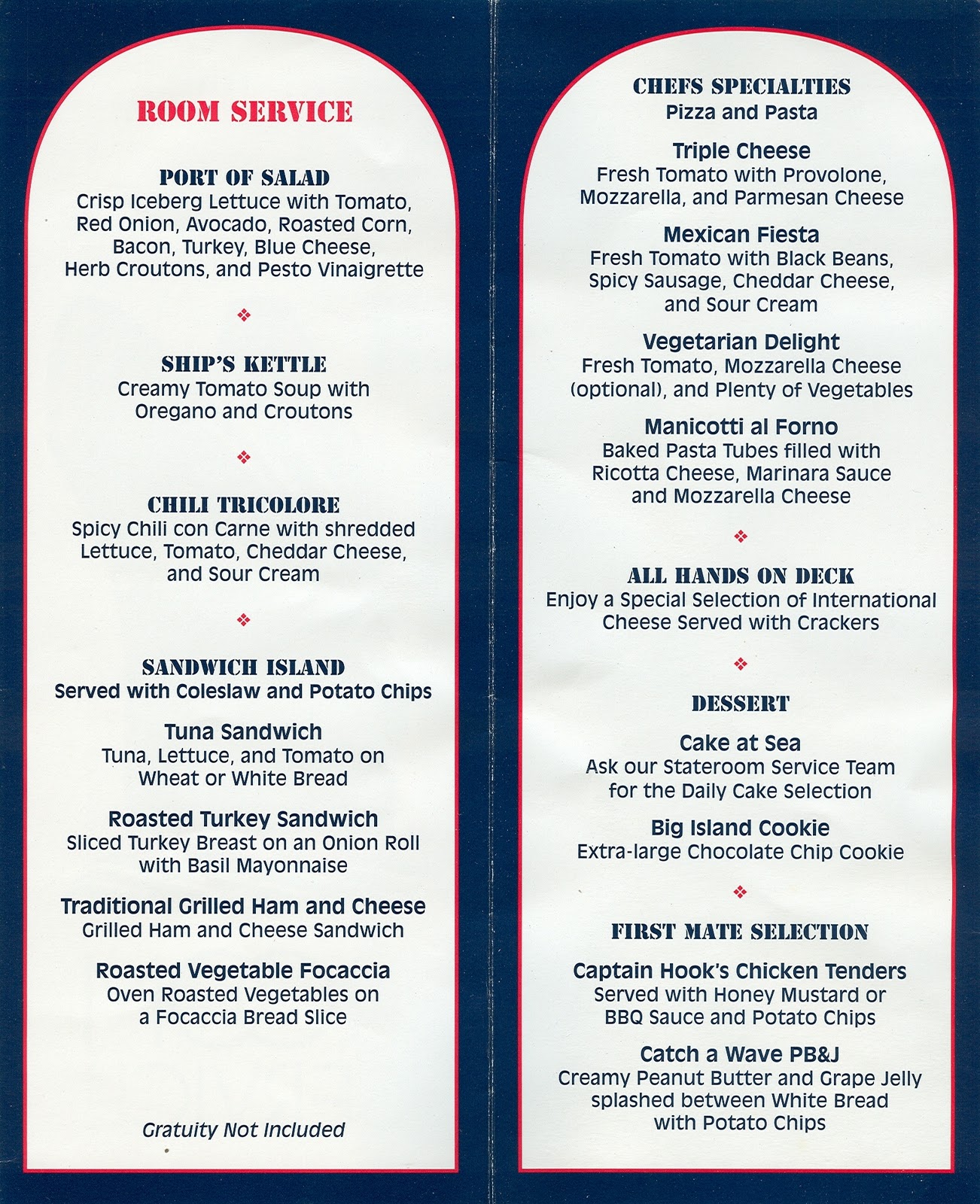 disney magic cruise room service menu