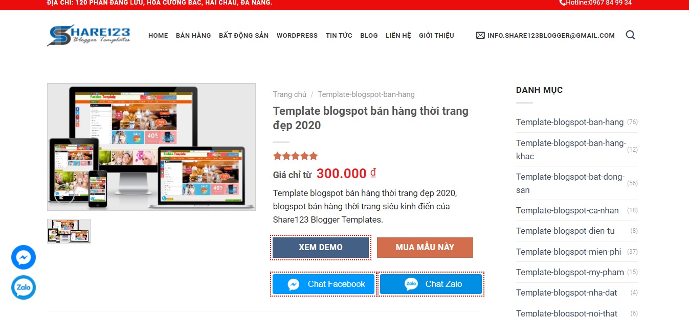 Share template blogspot bán hàng thời trang đã việt hóa 2021