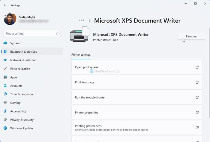 Cómo agregar o quitar la impresora del escritor de documentos XPS de Microsoft en Windows 11/10