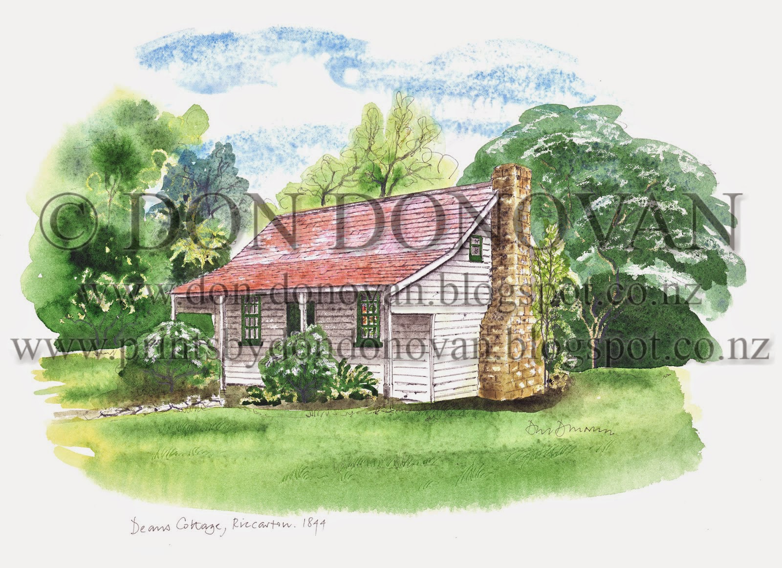 Don Donovan's World Prints For Sale Deans's Cottage, Christchurch (1844)