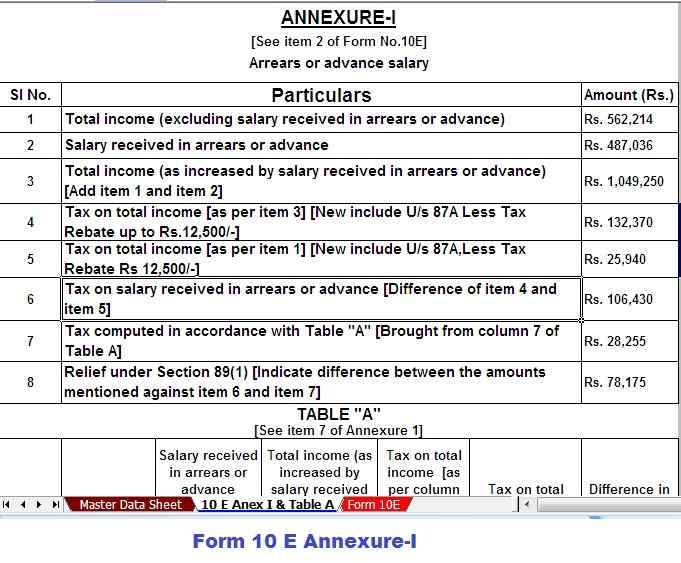 Arrears of Salary and Relief Calculator in Excel U/s 89 (1) with Form 10 E for the F.Y.202122