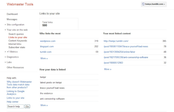 Webmaster Tools Tumblr blog backlinks