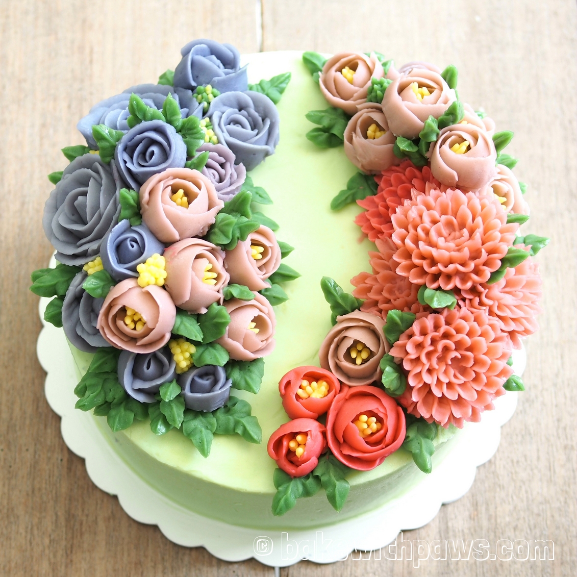 Korean Style Buttercream Flowers Cake 3 BAKE WITH PAWS