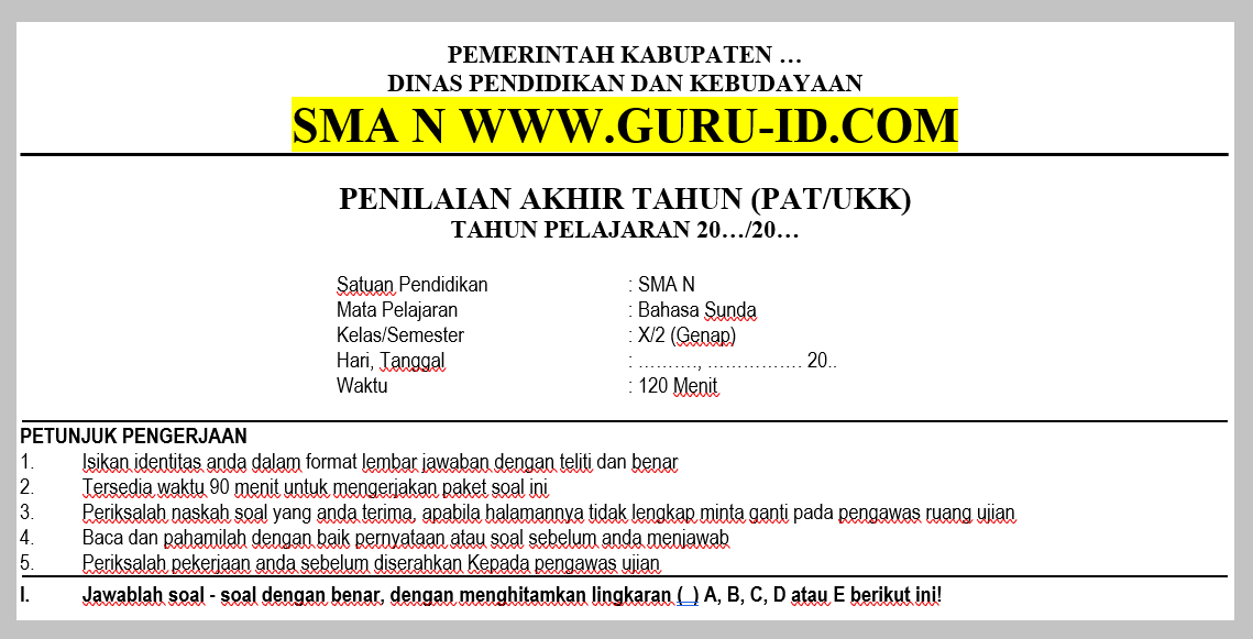 Soal Jawaban Pat Bahasa Sunda Kelas 10 Sma Tahun 2021 Info Pendidikan Terbaru