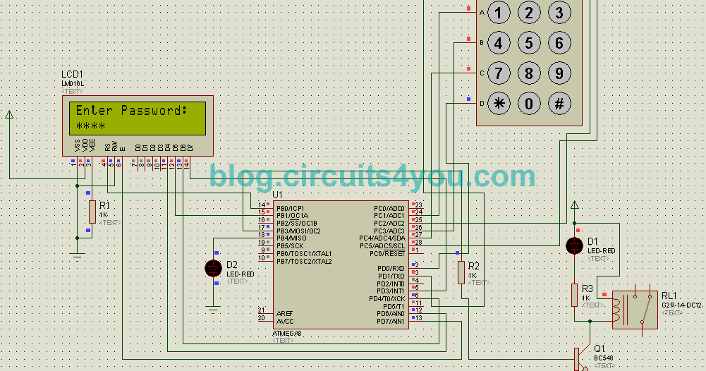 Password based door locking system | circuits4you.com