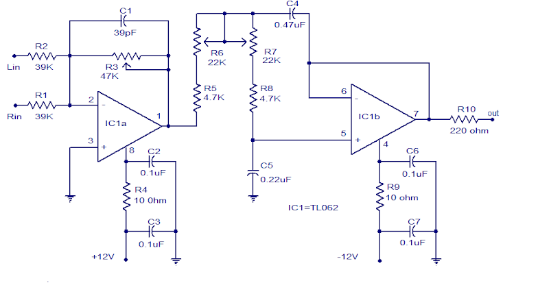 TL062 Subwoofer Low Pass Filter | Schematic Rise
