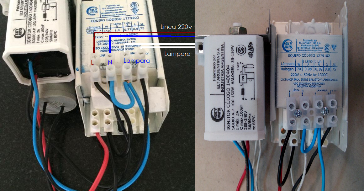 Esquemas eléctricos Conexión de balastro y lámpara
