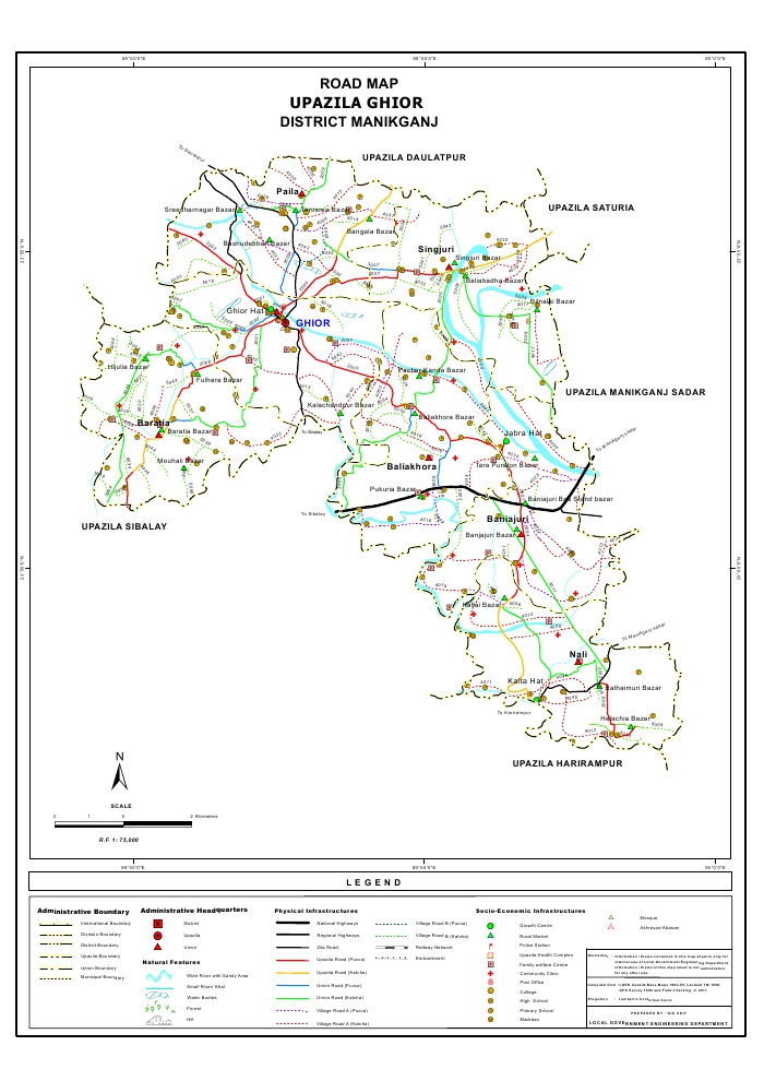 Ghior Upazila Road Map Manikganj District Bangladesh