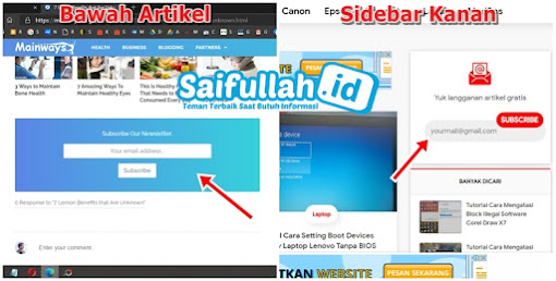 Cara Membuat Widget Belangganan Email Popup Disertai Tombol Sosmed