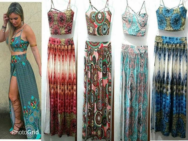 saia longa com short por baixo e cropped