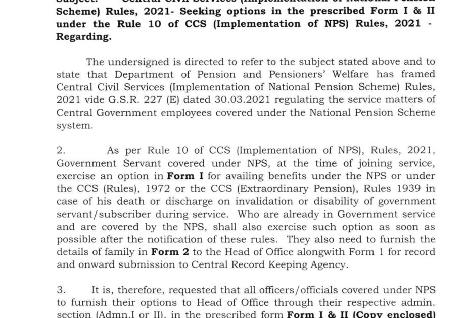 Seeking Option Form I and II under Rule 10 of CCS (Implementation of