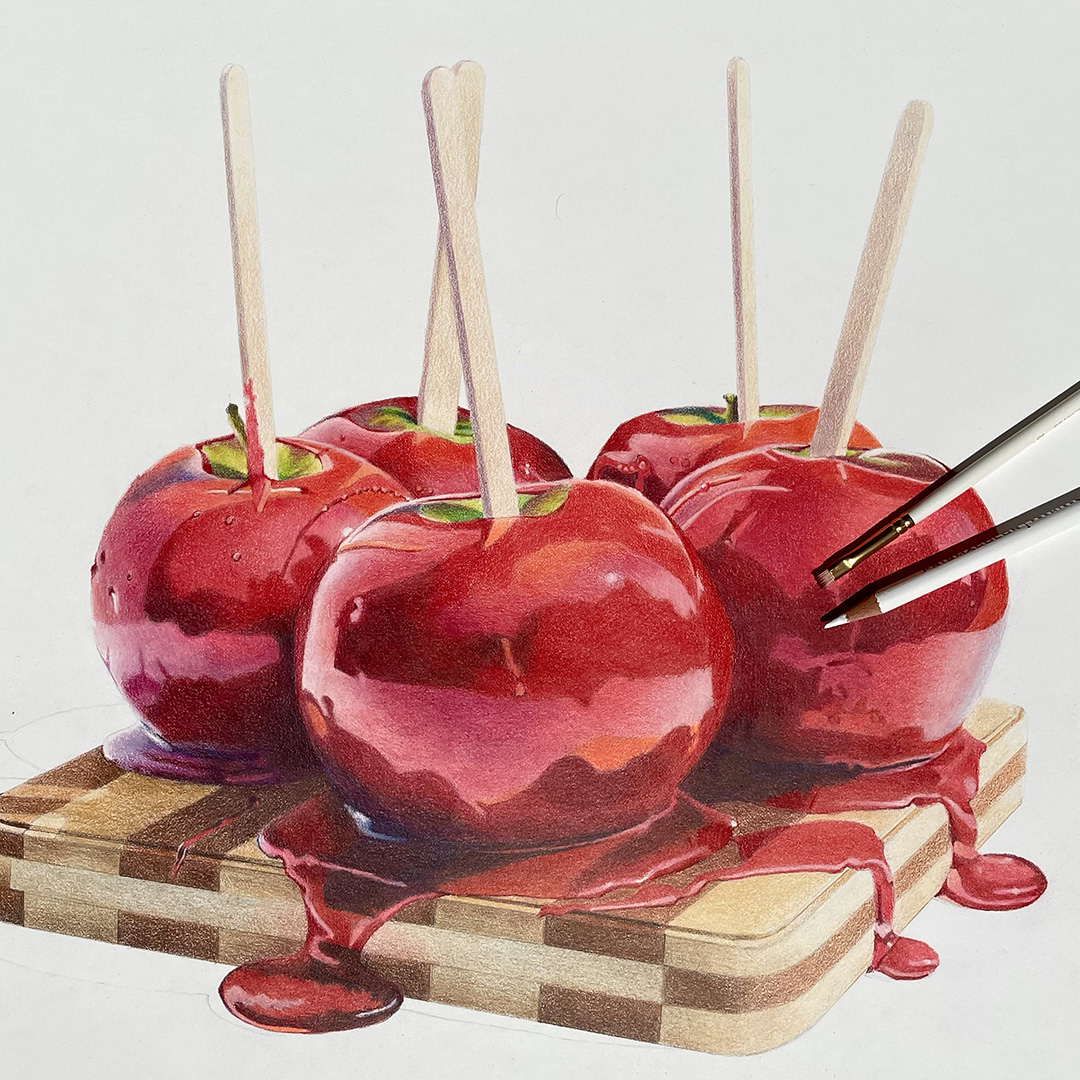 KJF DESIGN Fine Art Colorful Candy Apple Drawing!
