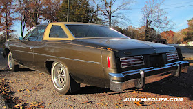 A tan colored half vinyl top on the 1975 Catalina.