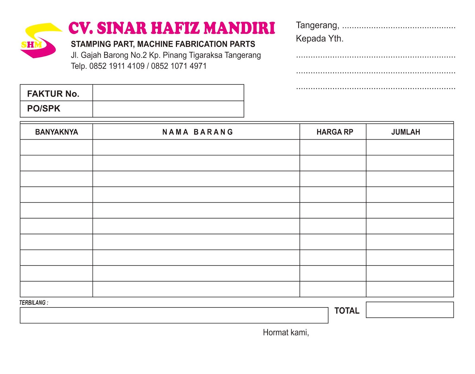 MBH: Contoh Nota / Faktur / Kwitansi