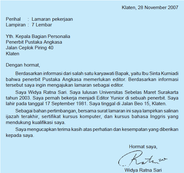 Bagian Bagian Dan Aturan Bahasa Surat Lamaran Pekerjaan