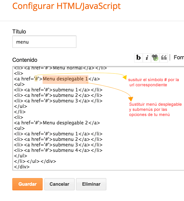 menú desplegable en blogger