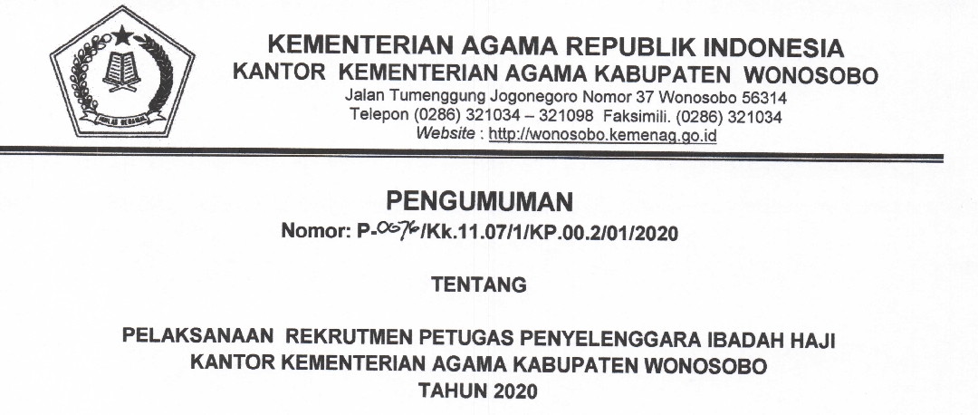 Kemenag Kabupaten Wonosobo Buka Lowongan Petugas Haji 2020