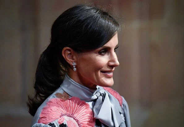 Queen Letizia wore a new floral embroidery dress by Manuel Pertegaz. Crown Princess Leonor and Infanta Sofia