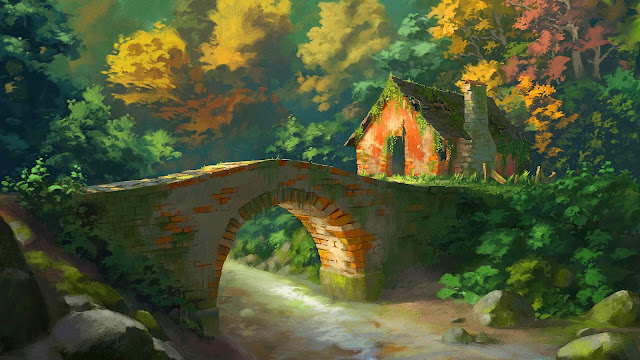 Abandoned house near a bridge over a river Abandoned house near a bridge over a river