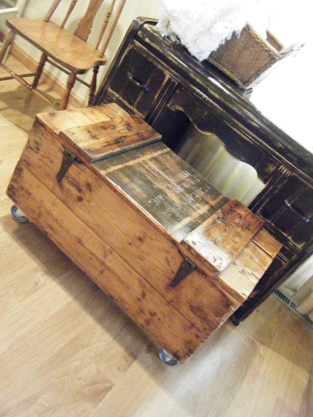 Tattered Lantern Rustic crate coffee table on casters 115.00 obo (sold)