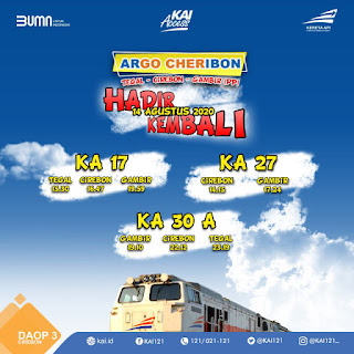 KAI Kembali Jalankan KA Argo Cheribon Mulai 14 Agustus 2020 KAI Kembali Jalankan KA Argo Cheribon Mulai 14 Agustus 2020