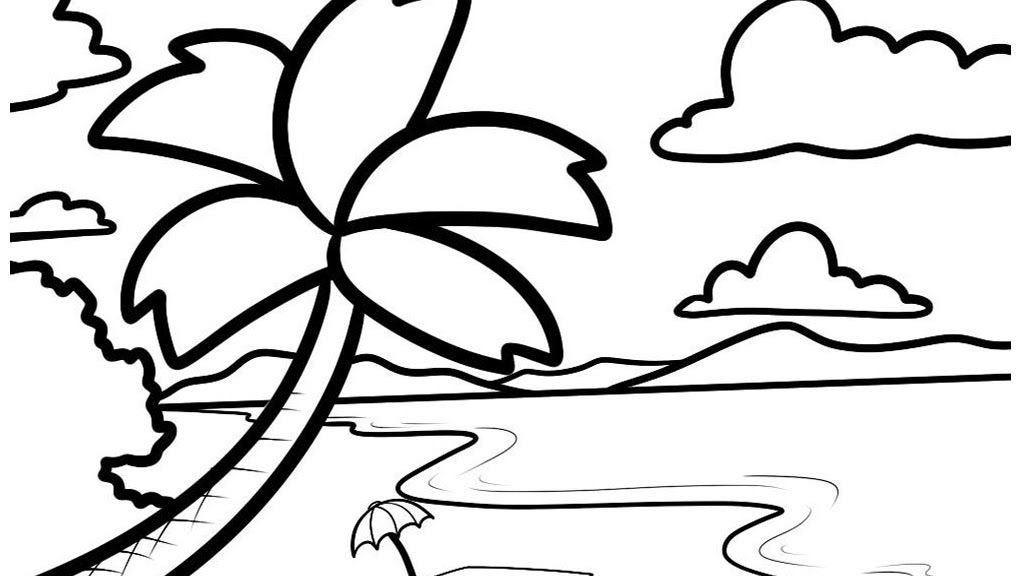 Gambar Pemandangan Pantai Dan Gunung Kartun