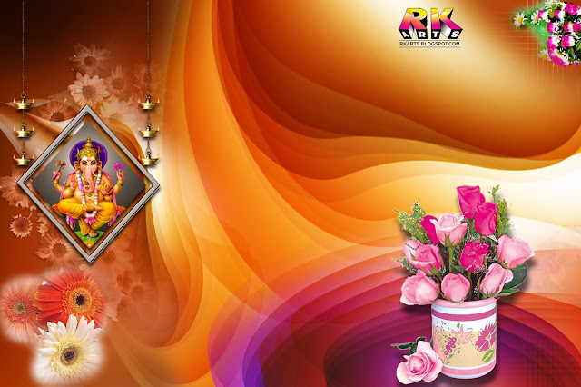 God of Ganesha  and flower pots wallpaper 